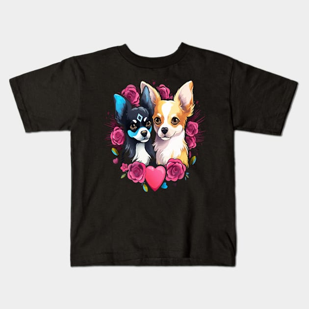 Chihuahua Couple Valentine Kids T-Shirt by JH Mart